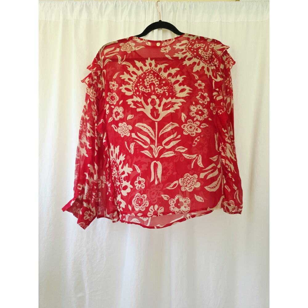 LIU JO Top IT44 US8 UK12 M Silk Blend Long Sleeves Red Blouse Boho Chic Romantic - Picture 9 of 9